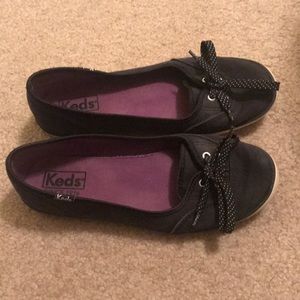 Black Keds flats, boat shoe style, walking/casual